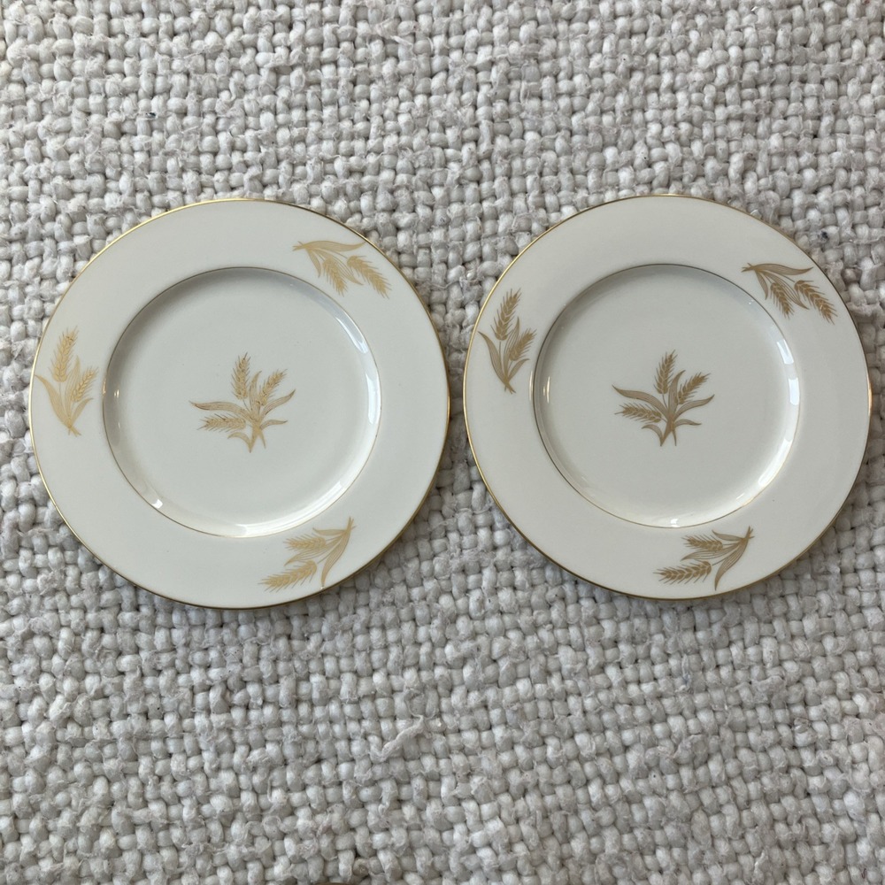Lot of 2 Vintage Lenox China Harvest R-441 10 5/8" Dinner Plate Gold Trim USA